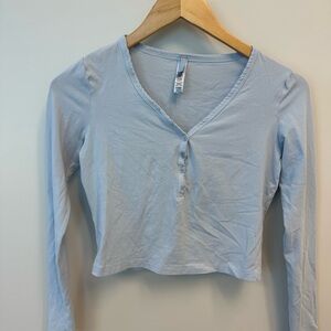 Skims Light Blue Long-Sleeve Henley Top, size S